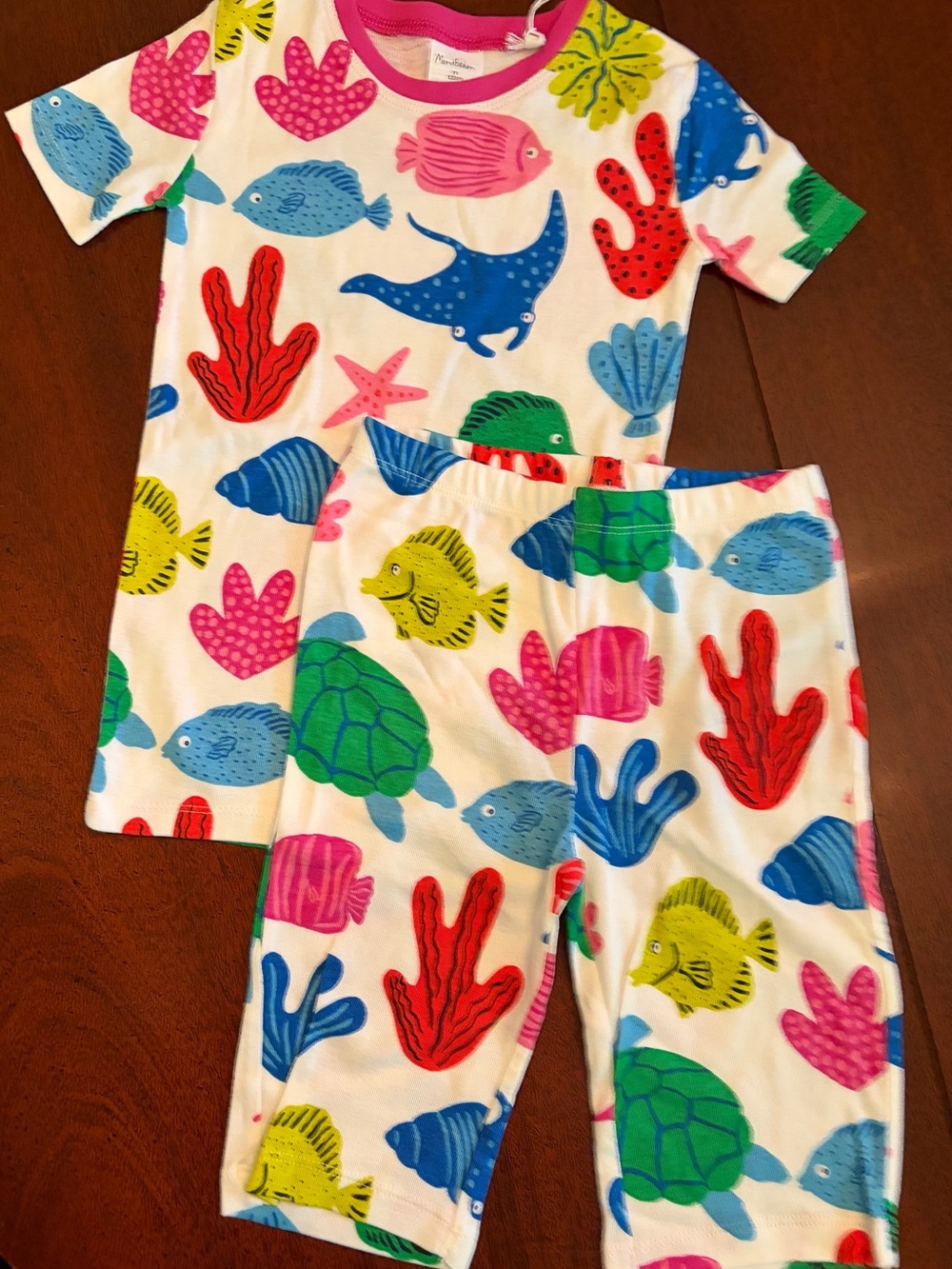 Mini Boden White Pajama Set with Multicolor Sea Life Print